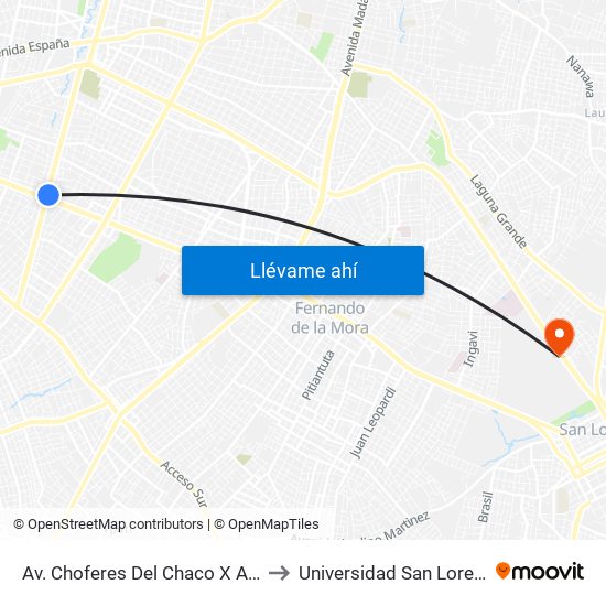 Av. Choferes Del Chaco X Av. Eusebio Ayala to Universidad San Lorenzo - UNISAL map