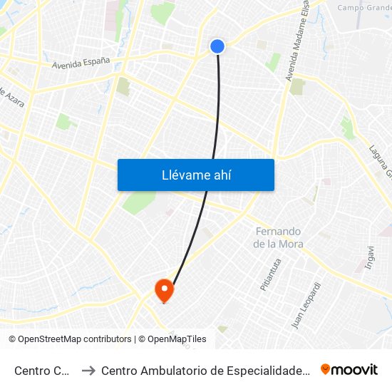 Centro Comercial to Centro Ambulatorio de Especialidades Alfonso Godoy (CAE) map