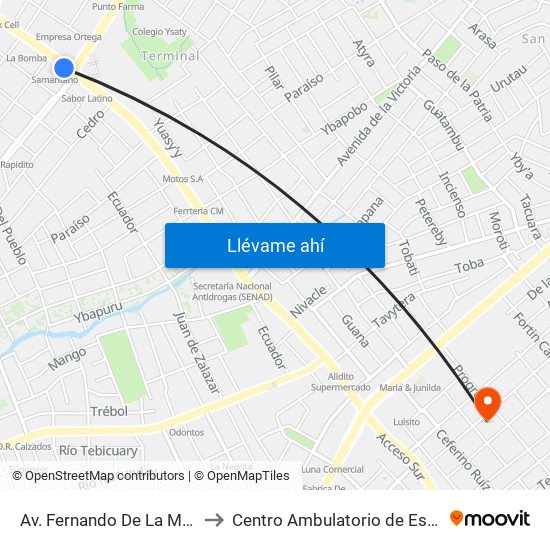 Av. Fernando De La Mora X Av. República Argentina to Centro Ambulatorio de Especialidades Alfonso Godoy (CAE) map