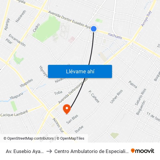Av. Eusebio Ayala X Félix Lopéz to Centro Ambulatorio de Especialidades Alfonso Godoy (CAE) map