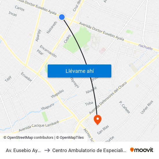 Av. Eusebio Ayala X Nazareth to Centro Ambulatorio de Especialidades Alfonso Godoy (CAE) map