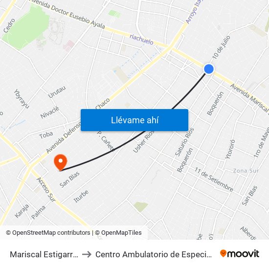 Mariscal Estigarribia X 10 De Julio to Centro Ambulatorio de Especialidades Alfonso Godoy (CAE) map
