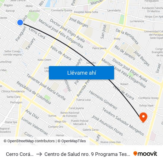 Cerro Corá, 452 to Centro de Salud nro. 9 Programa Test del Piecito map