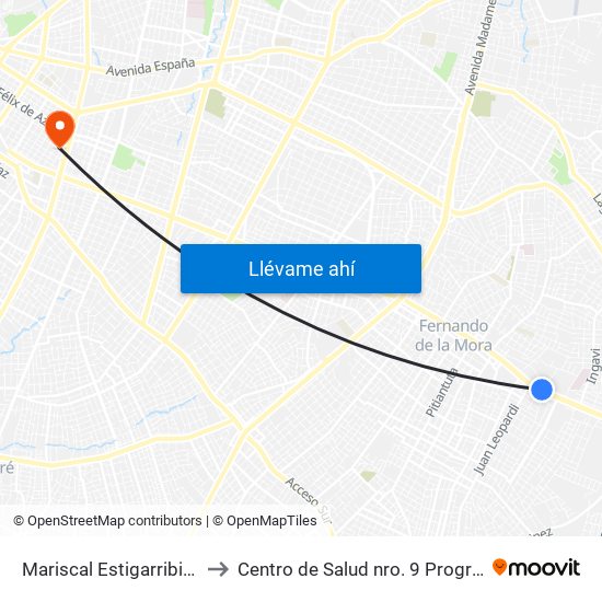 Mariscal Estigarribia X Atilio Galfre to Centro de Salud nro. 9 Programa Test del Piecito map