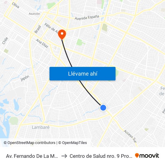 Av. Fernando De La Mora X De La Victoria to Centro de Salud nro. 9 Programa Test del Piecito map