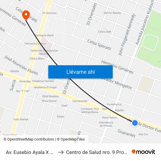 Av. Eusebio Ayala X Amancio González to Centro de Salud nro. 9 Programa Test del Piecito map