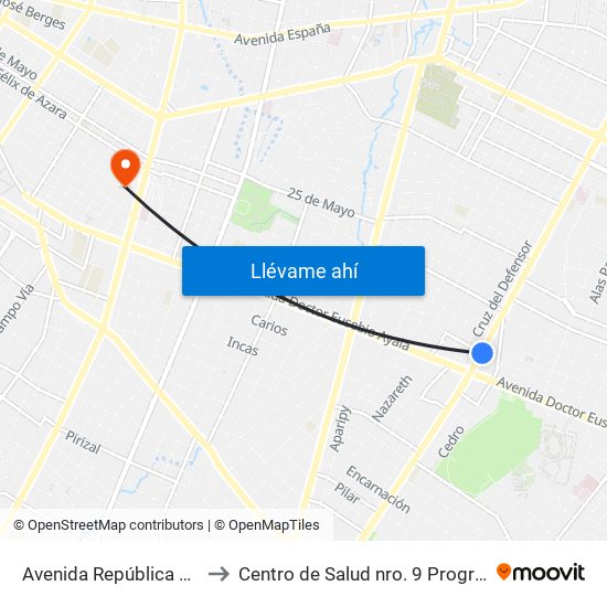 Avenida República Argentina, 1864 to Centro de Salud nro. 9 Programa Test del Piecito map