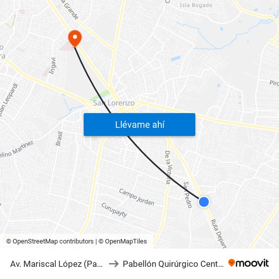 Av. Mariscal López (Parada Km. 17 (1/2)) to Pabellón Quirúrgico Central. HC - FCM - UNA map