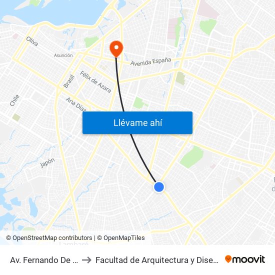 Av. Fernando De La Mora X Av. Argentina to Facultad de Arquitectura y Diseño - 4to Piso (Univ. Columbia del Paraguay) map