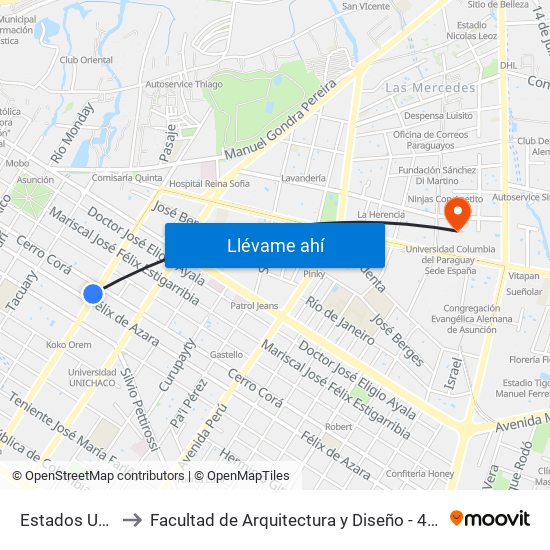 Estados Unidos X Azara to Facultad de Arquitectura y Diseño - 4to Piso (Univ. Columbia del Paraguay) map