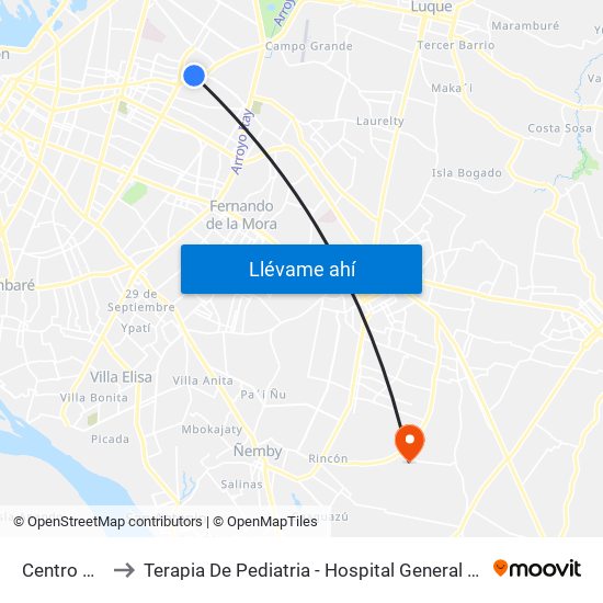 Centro Comercial to Terapia De Pediatria - Hospital General Pediatrico "Niños De Acosta Ñu" map