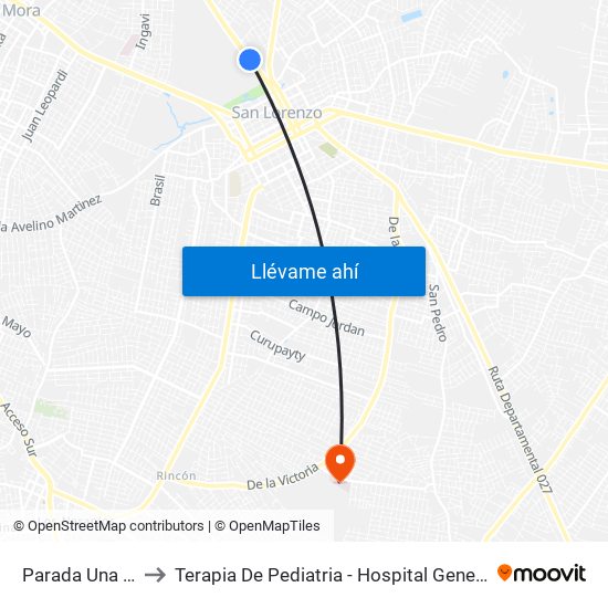Parada Una Paseo Amelia to Terapia De Pediatria - Hospital General Pediatrico "Niños De Acosta Ñu" map