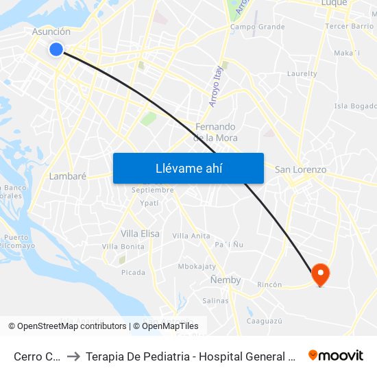 Cerro Corá, 452 to Terapia De Pediatria - Hospital General Pediatrico "Niños De Acosta Ñu" map