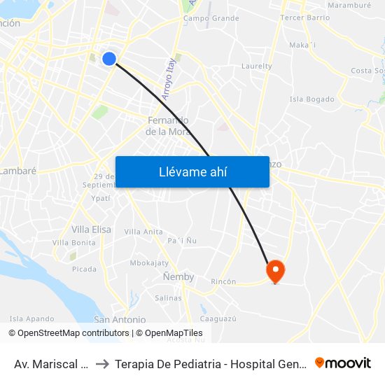 Av. Mariscal López X Bulnes to Terapia De Pediatria - Hospital General Pediatrico "Niños De Acosta Ñu" map