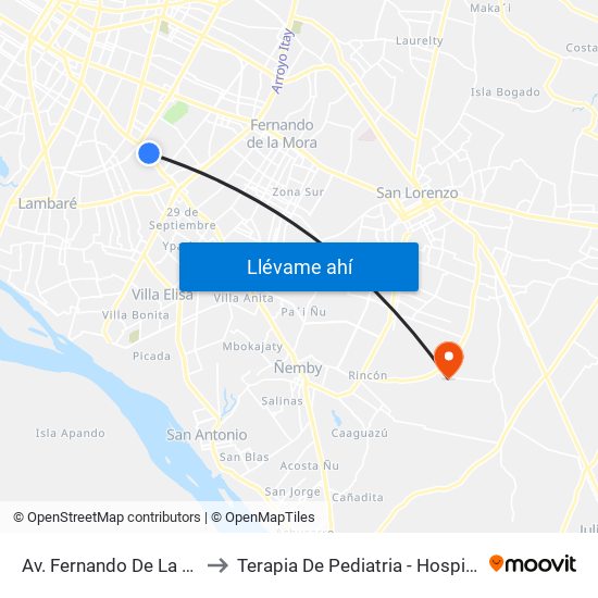 Av. Fernando De La Mora X Universitarios Del Chaco to Terapia De Pediatria - Hospital General Pediatrico "Niños De Acosta Ñu" map