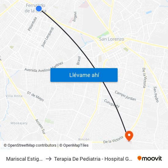 Mariscal Estigarribia X Boquerón to Terapia De Pediatria - Hospital General Pediatrico "Niños De Acosta Ñu" map