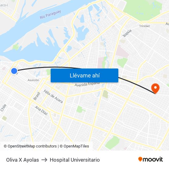 Oliva X Ayolas to Hospital Universitario map