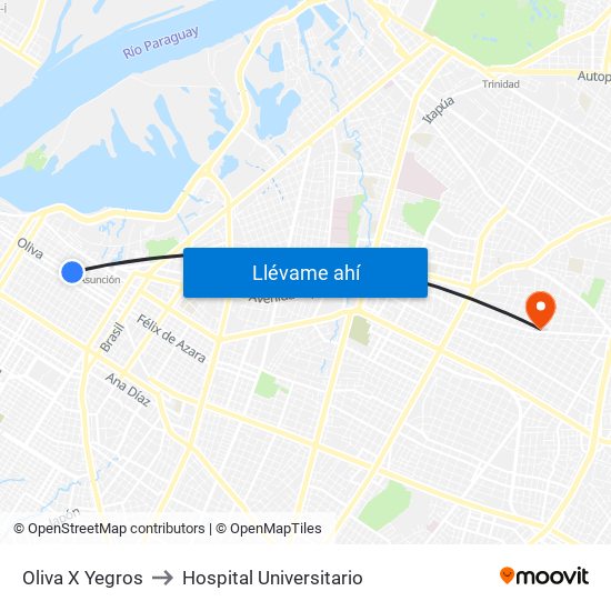 Oliva X Yegros to Hospital Universitario map