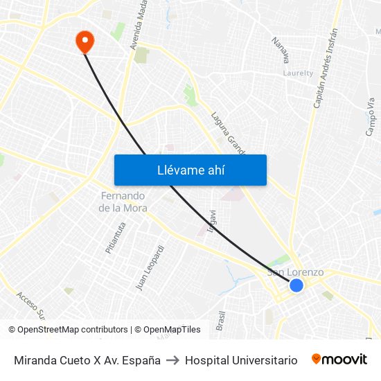 Miranda Cueto X Av. España to Hospital Universitario map