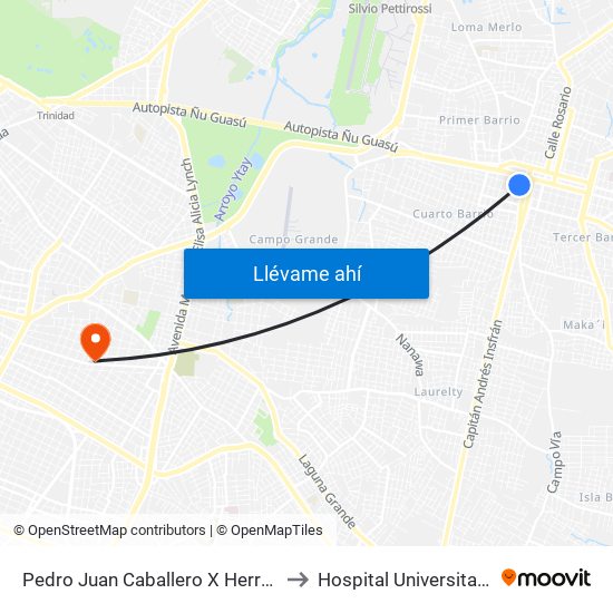 Pedro Juan Caballero X Herrera to Hospital Universitario map