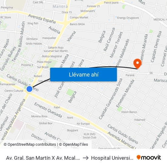 Av. Gral. San Martín X Av. Mcal. López to Hospital Universitario map