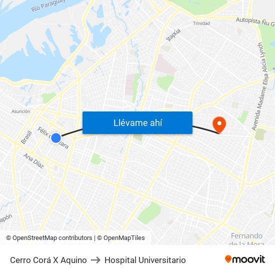 Cerro Corá X Aquino to Hospital Universitario map