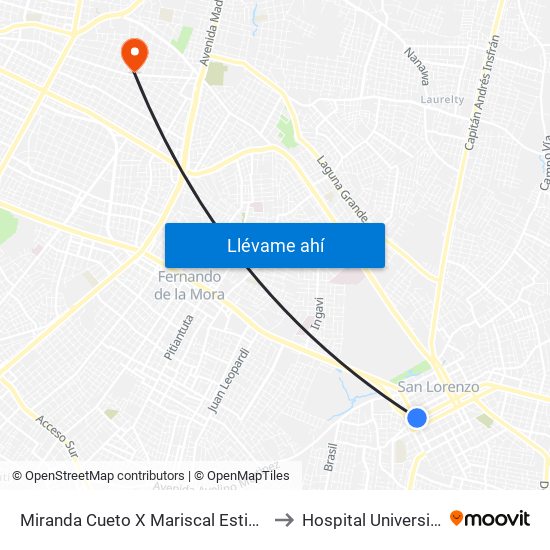 Miranda Cueto X Mariscal Estigarribia to Hospital Universitario map