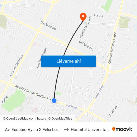 Av. Eusebio Ayala X Félix Lopéz to Hospital Universitario map