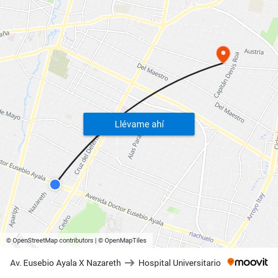 Av. Eusebio Ayala X Nazareth to Hospital Universitario map