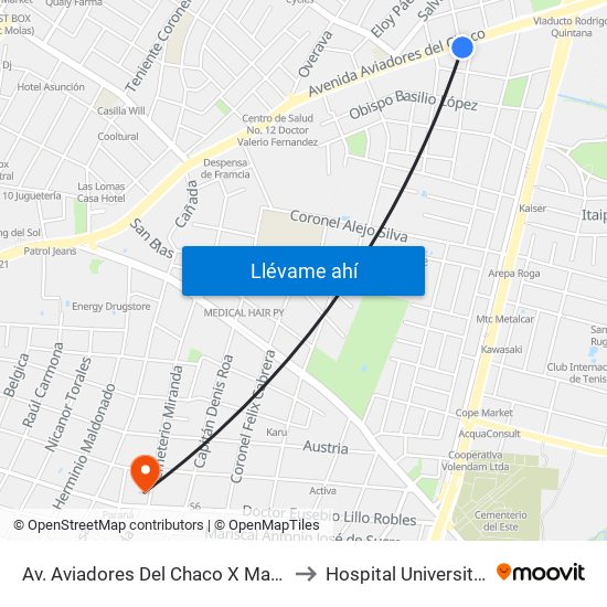 Av. Aviadores Del Chaco X Martínez to Hospital Universitario map