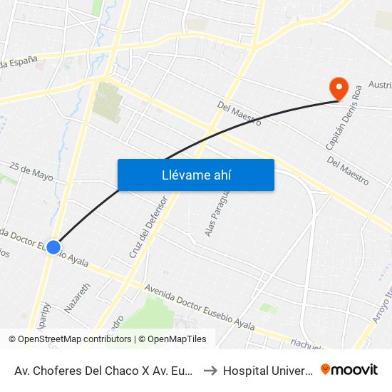 Av. Choferes Del Chaco X Av. Eusebio Ayala to Hospital Universitario map