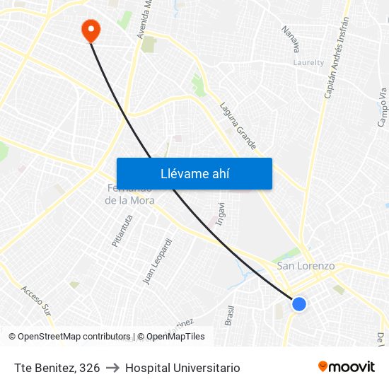 Tte Benitez, 326 to Hospital Universitario map