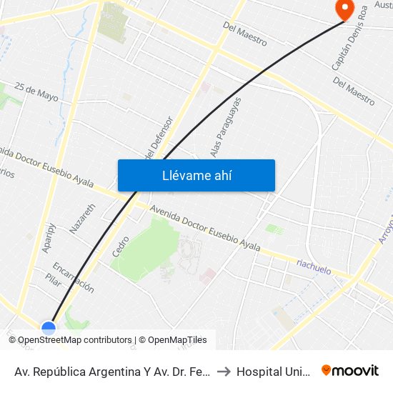 Av. República Argentina Y Av. Dr. Fernando De La Mora to Hospital Universitario map