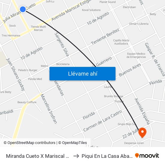 Miranda Cueto X Mariscal Estigarribia to Piqui En La Casa Abandonada map
