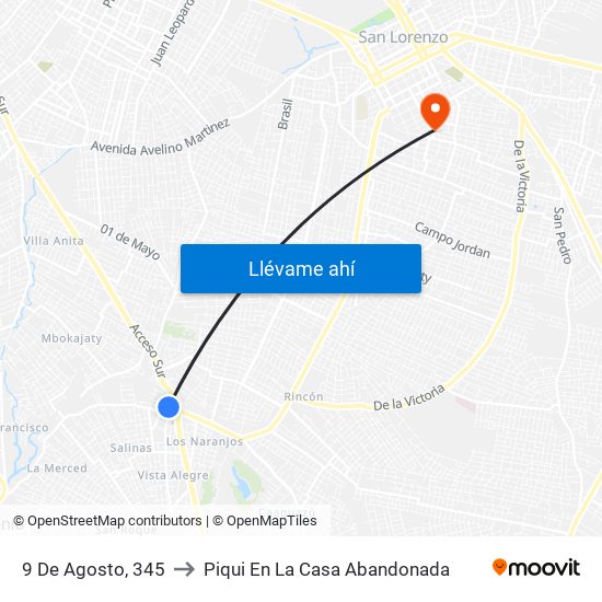 9 De Agosto, 345 to Piqui En La Casa Abandonada map