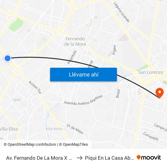 Av. Fernando De La Mora X De La Victoria to Piqui En La Casa Abandonada map