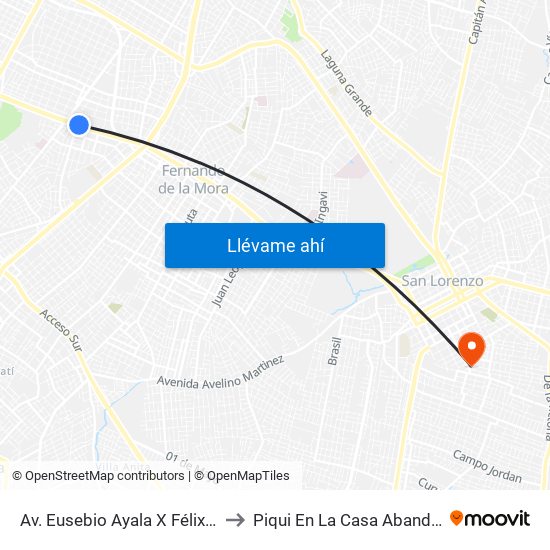 Av. Eusebio Ayala X Félix Lopéz to Piqui En La Casa Abandonada map