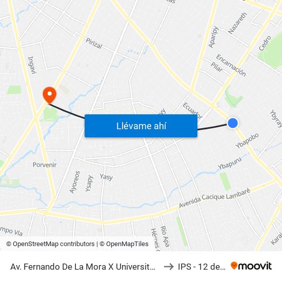 Av. Fernando De La Mora X Universitarios Del Chaco to IPS - 12 de Junio map