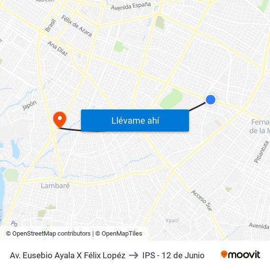 Av. Eusebio Ayala X Félix Lopéz to IPS - 12 de Junio map