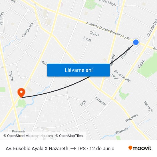 Av. Eusebio Ayala X Nazareth to IPS - 12 de Junio map