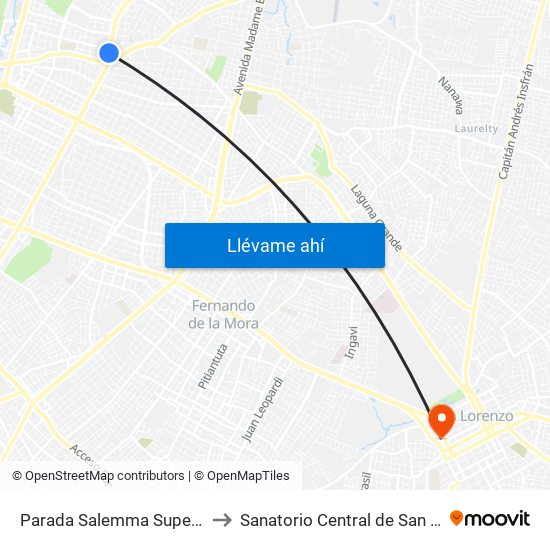 Parada Salemma Super Center to Sanatorio Central de San Lorenzo map
