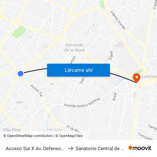 Acceso Sur X Av. Defensores Del Chaco to Sanatorio Central de San Lorenzo map