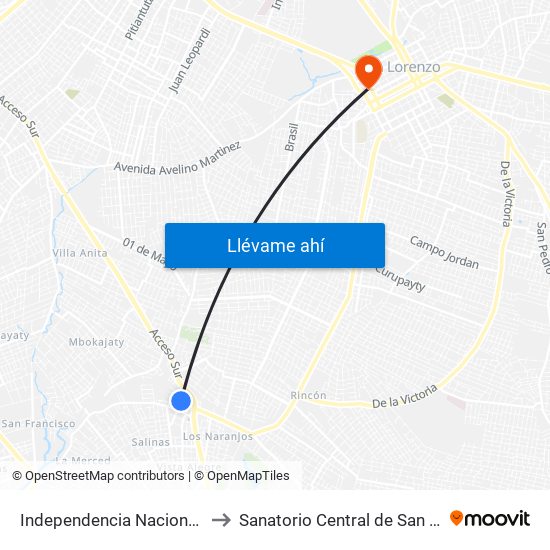 Independencia Nacional, 2196 to Sanatorio Central de San Lorenzo map