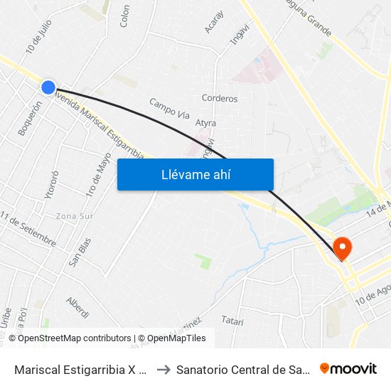 Mariscal Estigarribia X Boquerón to Sanatorio Central de San Lorenzo map