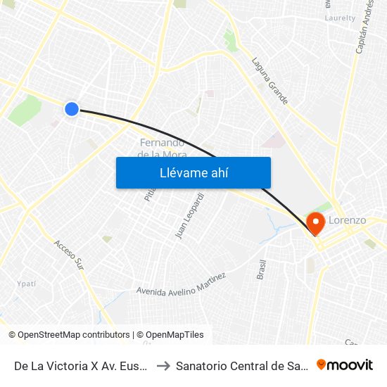 De La Victoria X Av. Eusebio Ayala to Sanatorio Central de San Lorenzo map