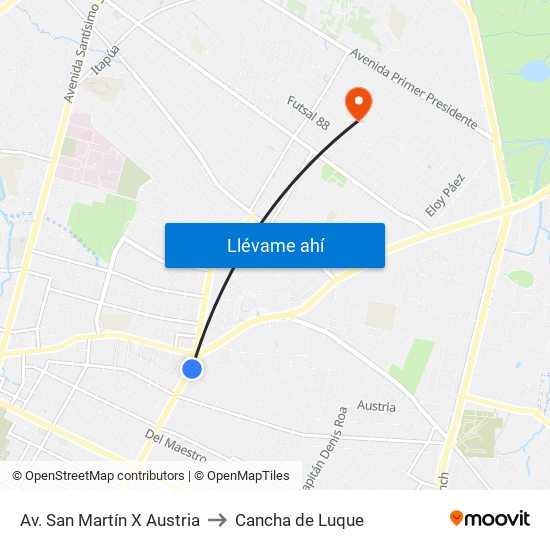 Av. San Martín X Austria to Cancha de Luque map
