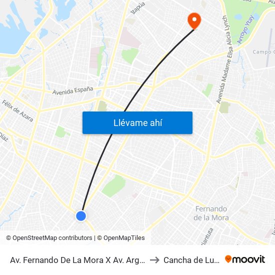 Av. Fernando De La Mora X Av. Argentina to Cancha de Luque map