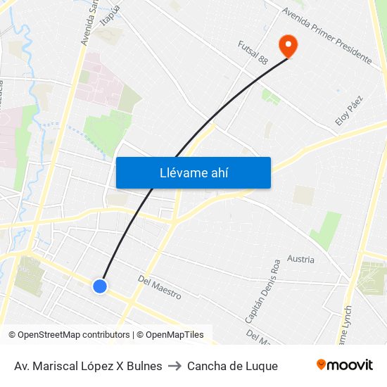 Av. Mariscal López X Bulnes to Cancha de Luque map