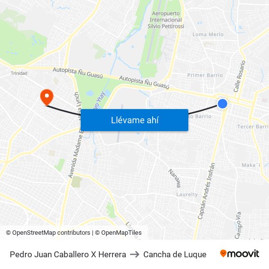 Pedro Juan Caballero X Herrera to Cancha de Luque map