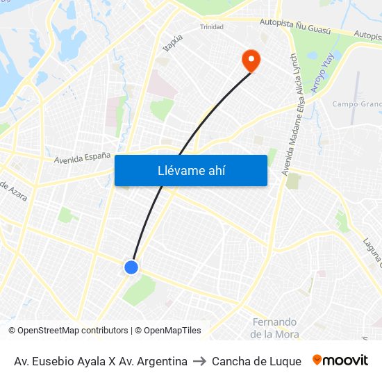 Av. Eusebio Ayala X Av. Argentina to Cancha de Luque map